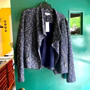 Ladies waist length long sleeve navy/white woven thread. Very stylish. New